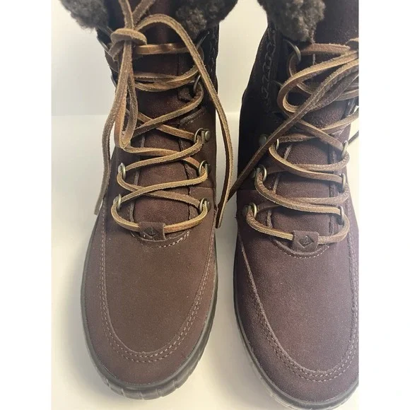 Sperry Women's Boots Torrent Lace Up Brown Leather Faux Fur Trim Winter Size 9.5 - Picture 4 of 16